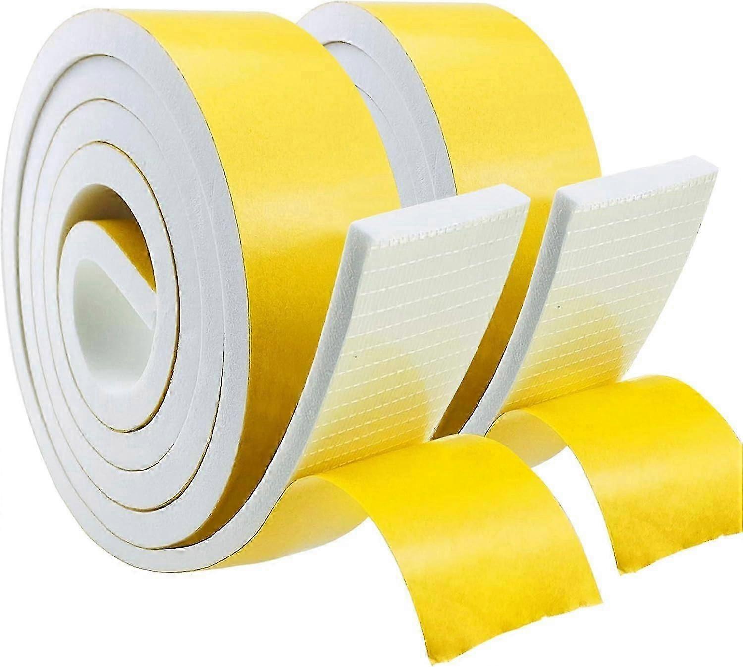 White Foam Adhesive Strip, 50mm(W)x6mm(H) Self Adhesive Foam Rubber for Door, Window, Weatherproof, Anti-Collision, Sound Insulation, (2m long x 2 rol