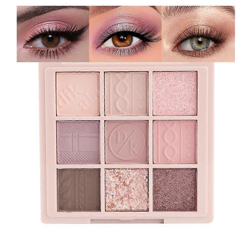 9Colors Neutral Eye Shadow Palette Eyeshadow Kit Nudes,Matte Glitter Natural Neutral Eyeshadow Palettes(Pink)