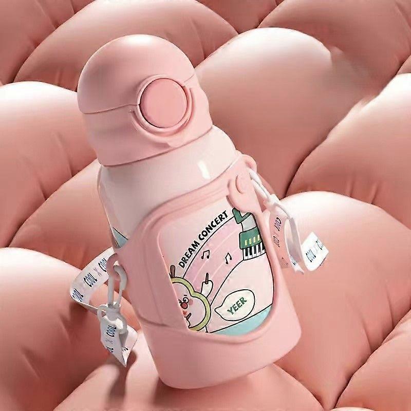 17oz Kids Water Bottle,Insulated Double Walled 316 Stainless Steel Water Bottle with Leakproof Straw Lid-Pink