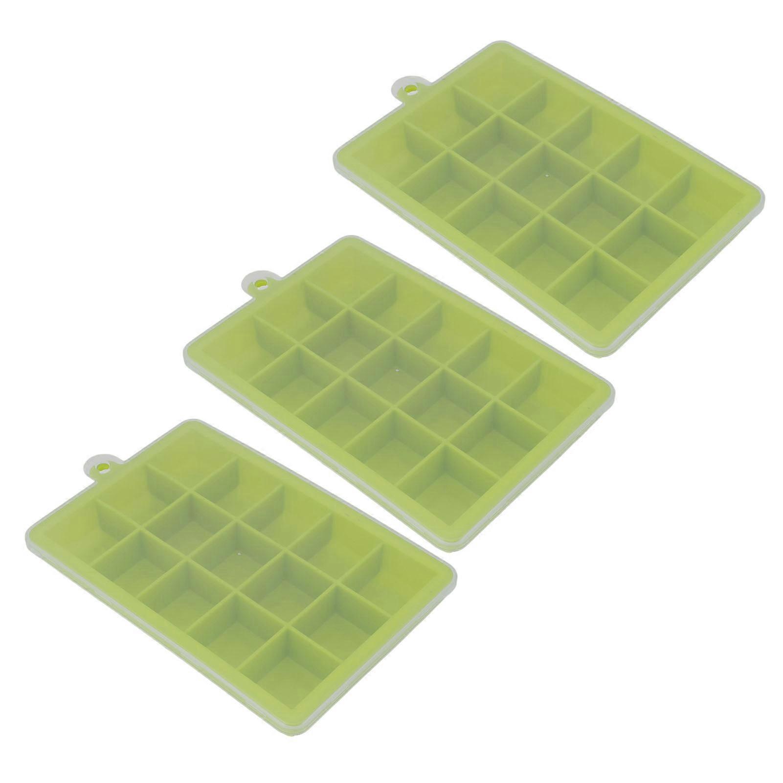 3pcs Silicone Ice Cube Mould Tray 15 Grids Stackable Green
