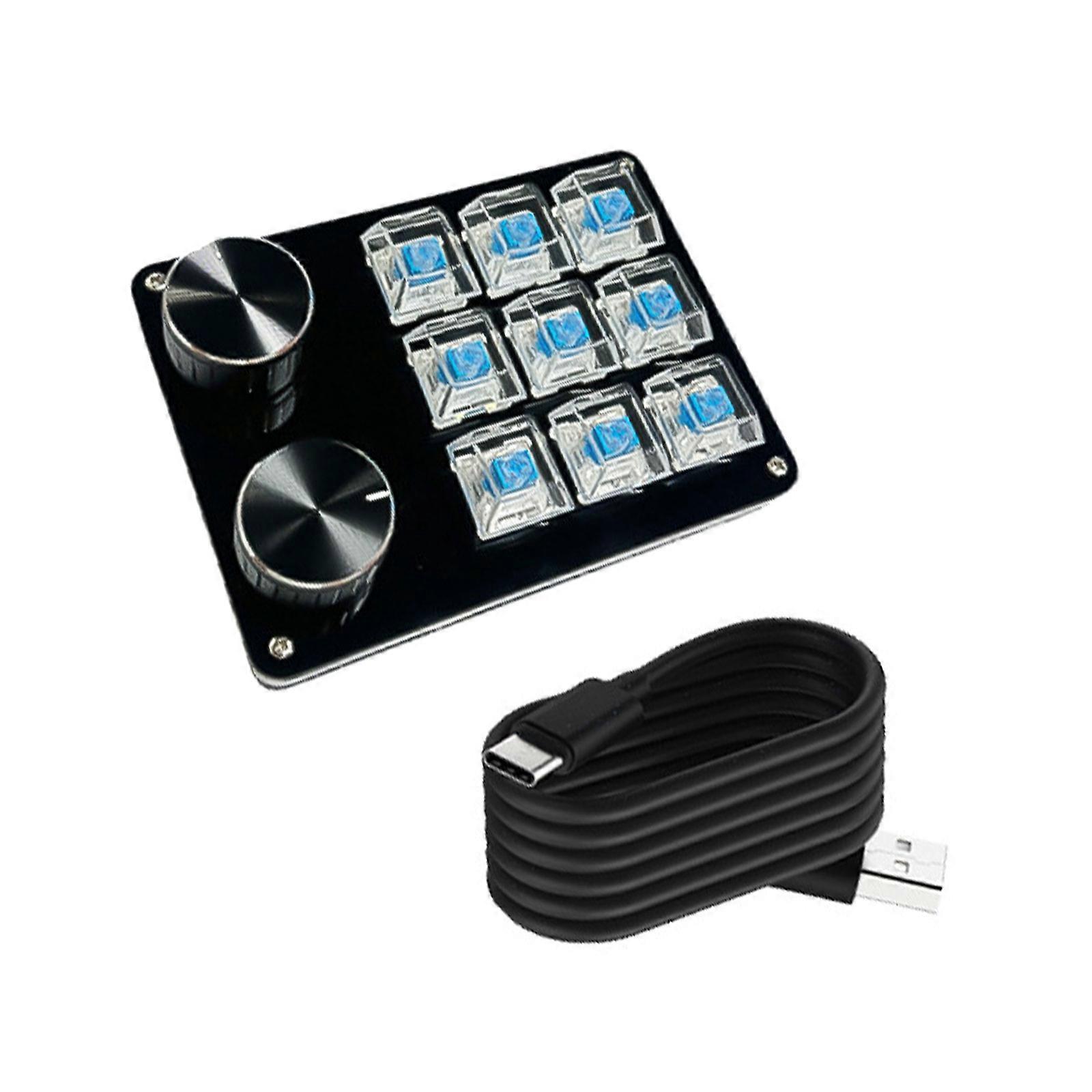 Customizable Macro Keypad with Double Knob, 9Key/10Key/12Key/15Key Mechanical Gaming Keyboards, Programmable Keypad