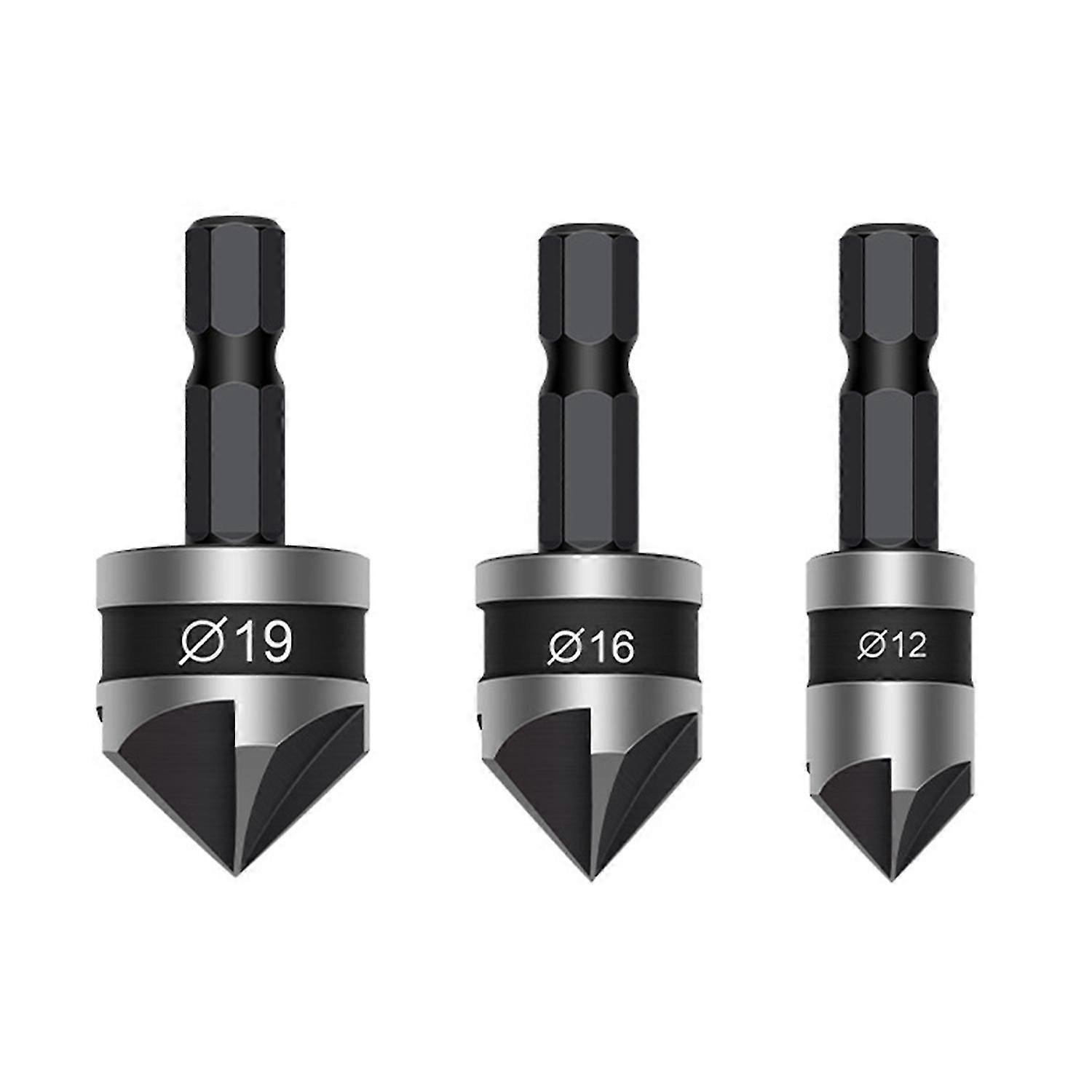 3Pcs Five Edge Chamfering Cutter Chamfering Tool Stainless Steel Single Edge 90 Degree Reaming Drill