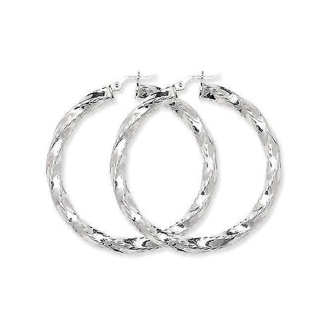 Acotis Silver Hoop Earrings Dia Cut Twisted G5189