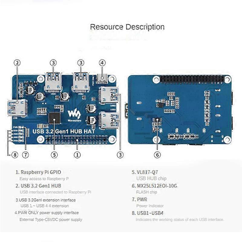  USB 3.2 Gen1 HUB HAT for 4B 3B+ 3B 2B