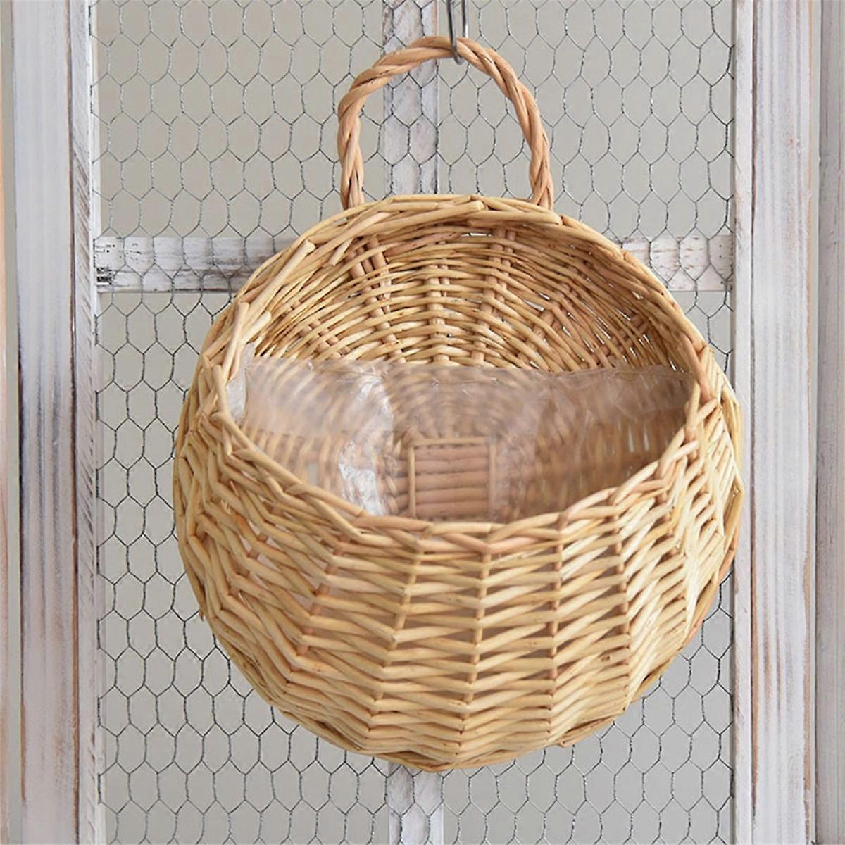 Wall Mounted Natural Wicker Flower Basket Flower Pot, Brown