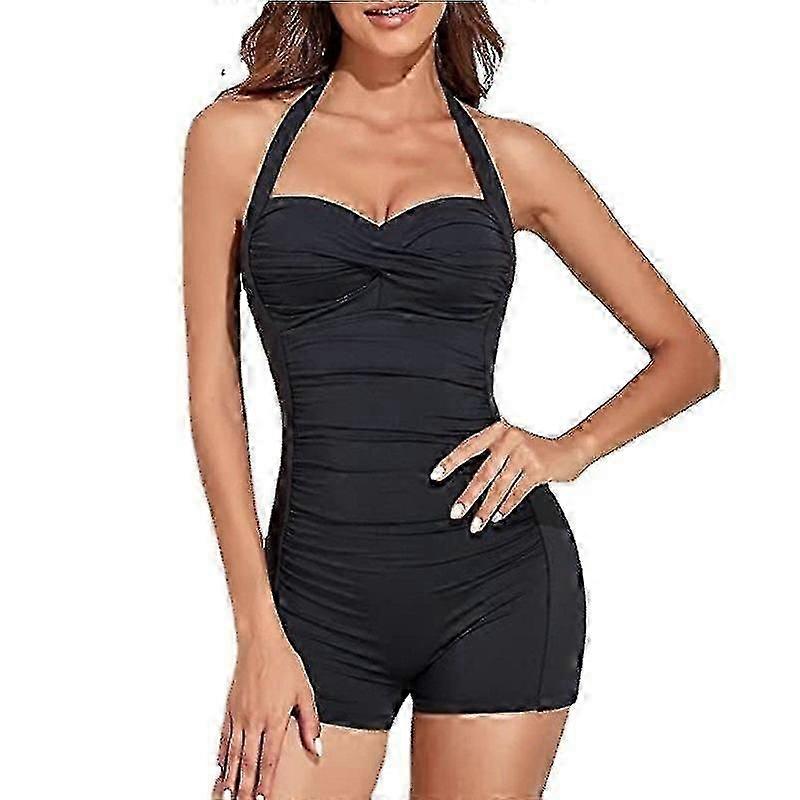 "Women's One Piece Bathing Suit Tummy Control Swimwear Halter Ruched Swimsuit Plus Size Vintage"
