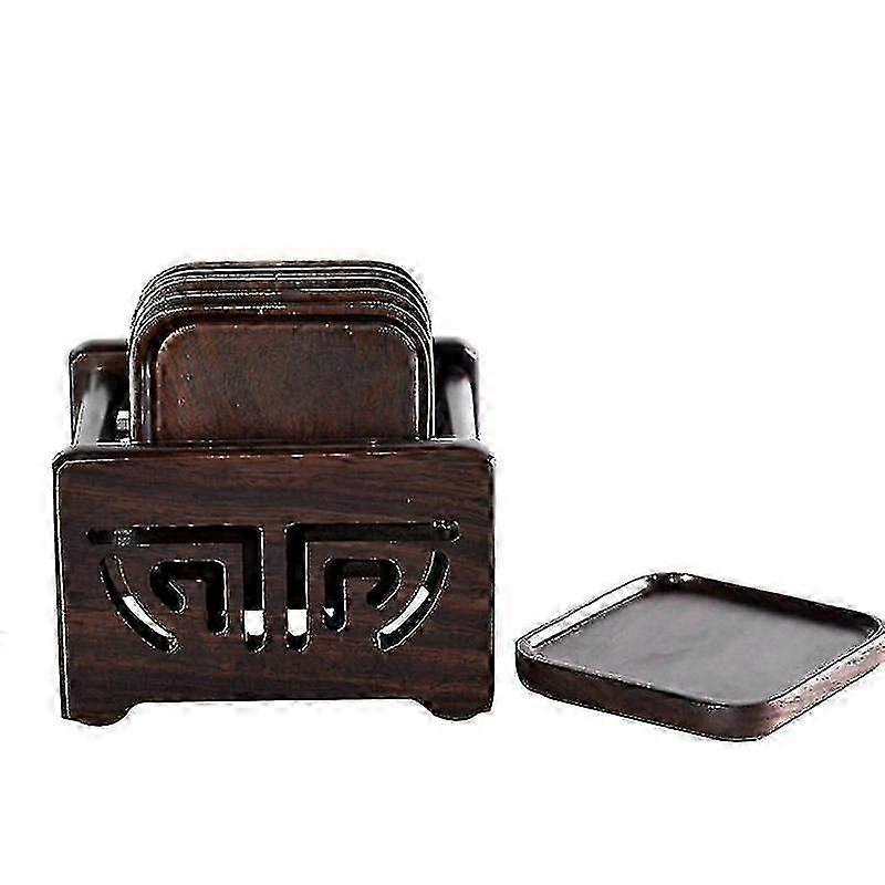 Coasters 6pcs Wooden Square Drink Coasters For Tea Coffee Beer Mug Wine Glass With Holder