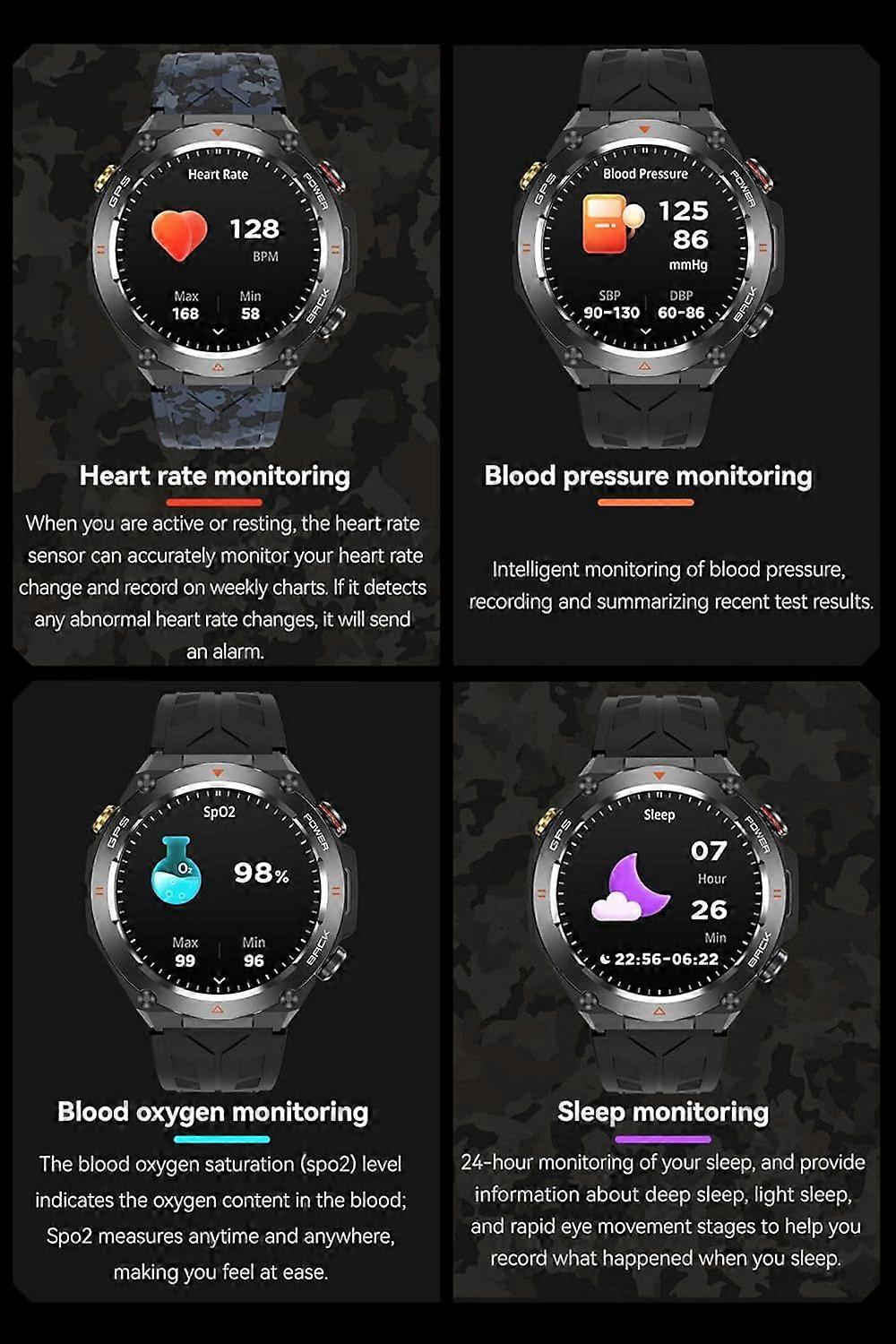 Smart Watch GPS Outdoor Bluetooth Calls Message Notification Smartwatch Compass Altitude Barometer Heart Rate Monitor, Fitness Tracker (Pink)