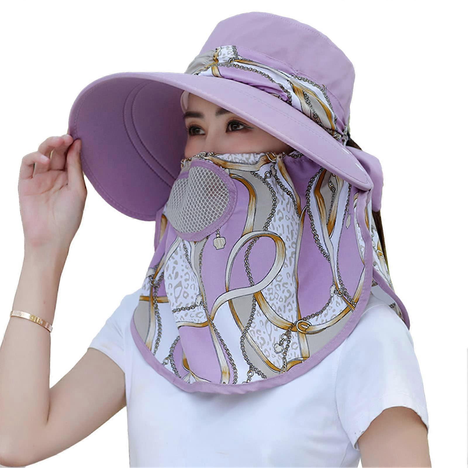 Ladies Wide-Edged Hat UV Protected Foldable Sun Hat for Seafarers Climbing Outdoor Activities in Purple
