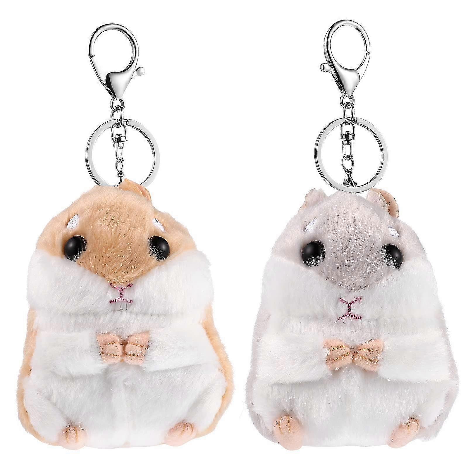 2pcs Animal Keychain Plush Keychain Funny Hamster Keychain Soft Pendant Keyring for Car Key Case Bac HHG