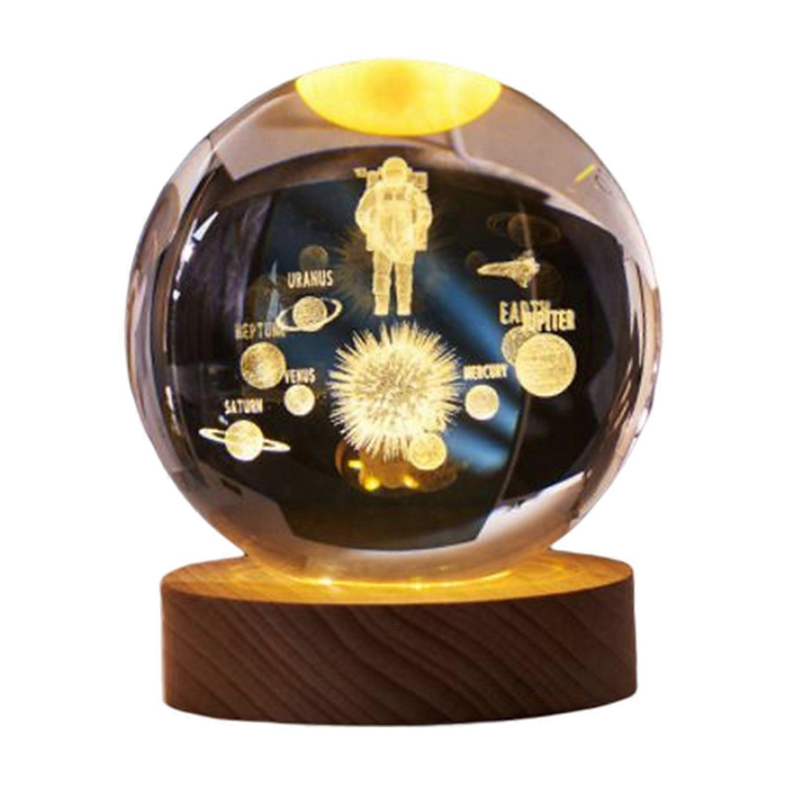 led krystallkule bordlampe nattlys galakse solsystem astronaut måne 3d atmosfære lys for soverom usb