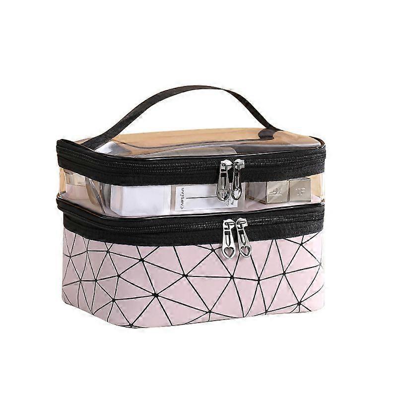 Double-layer diamond-shaped portable toiletry and cosmetics storage toiletry bag
