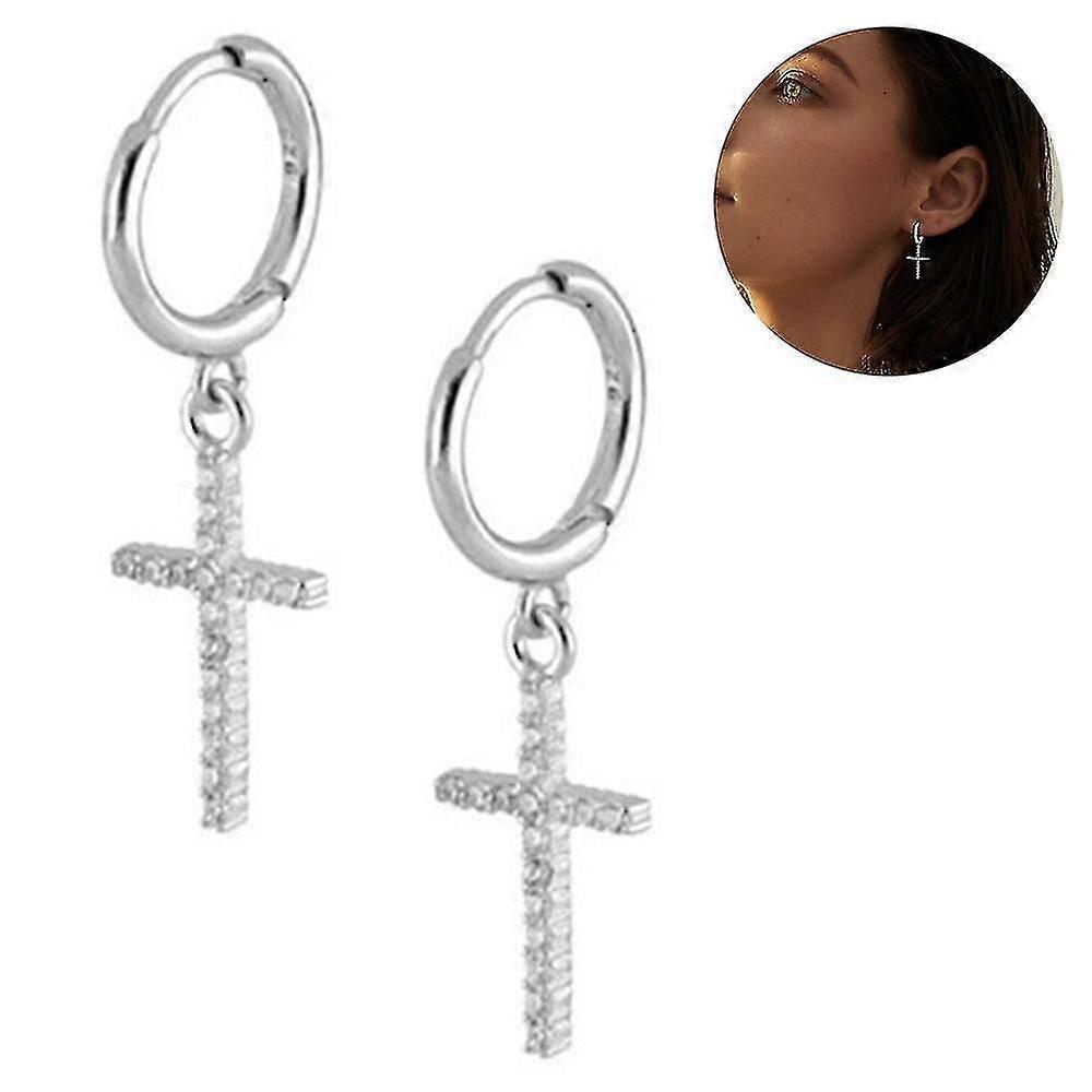 1 Pair Earrings Cute Crystal Copper Cross Earrings,white Gold