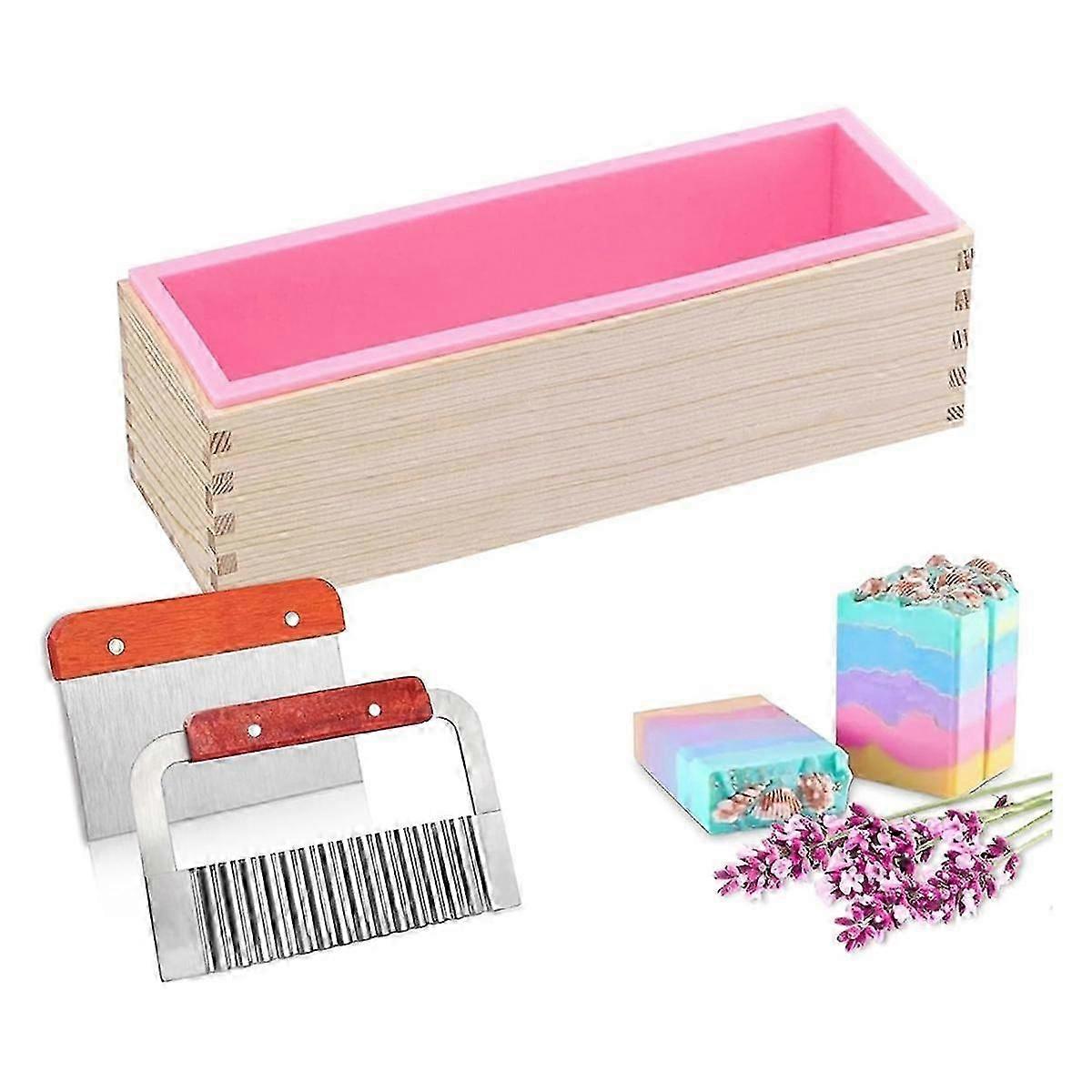 Soap Making Supplies - Flexible Rectangular Bread Mold with Wooden Box for Soap Making 47 Oz A