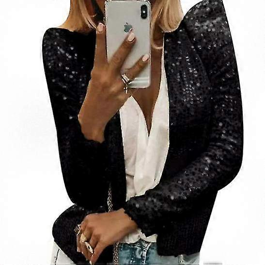 Women's Sparkly Sequin Cropped Jacket with Long Sleeves for Party or Evening Wear