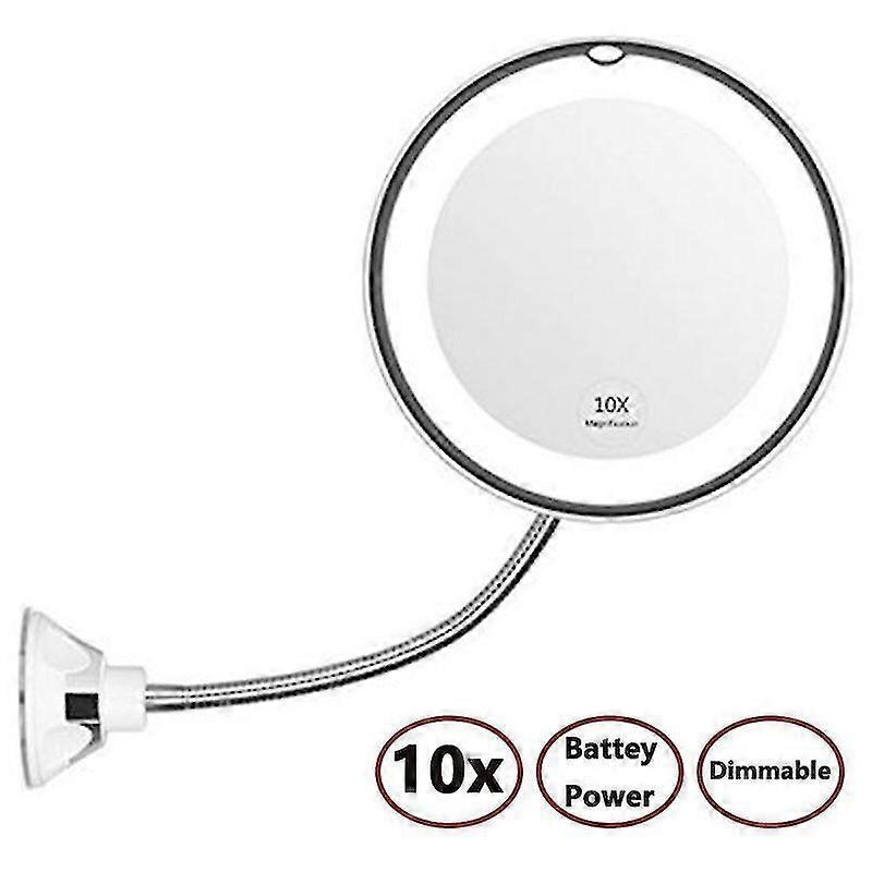 Lebanghui Flexible Gooseneck 10x Magnifying Led Lighted Makeup Mirror, Bathroom Magnification Vanity Mirror With Suction Cup, 360 Degree Swivel, Dayli