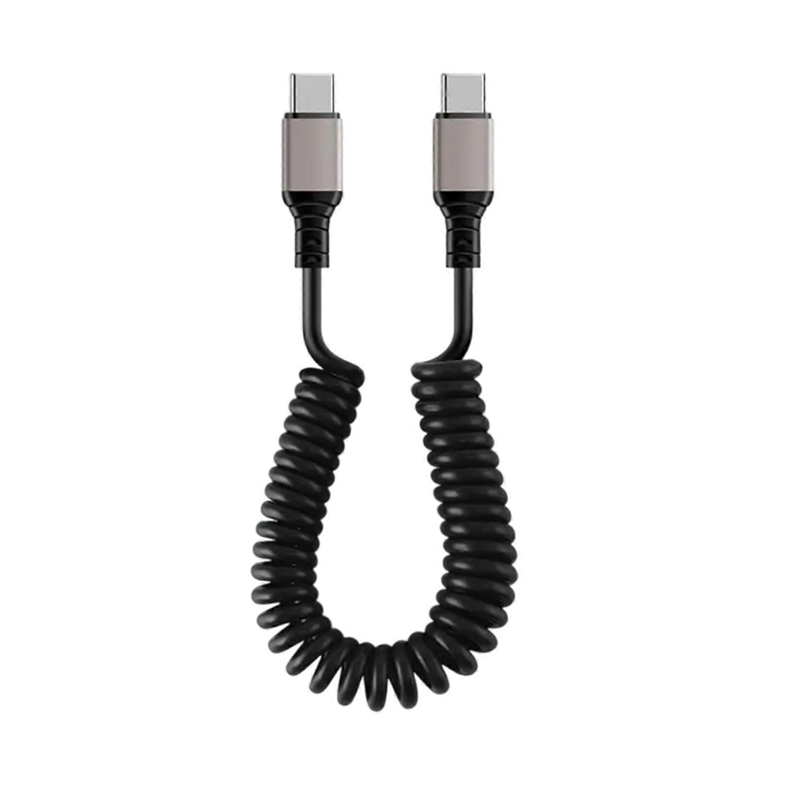 Spring Coiled USB to USB C Charging Cable 6A Fast Charging Power Supply Cord Support Data Transmission for Headphones