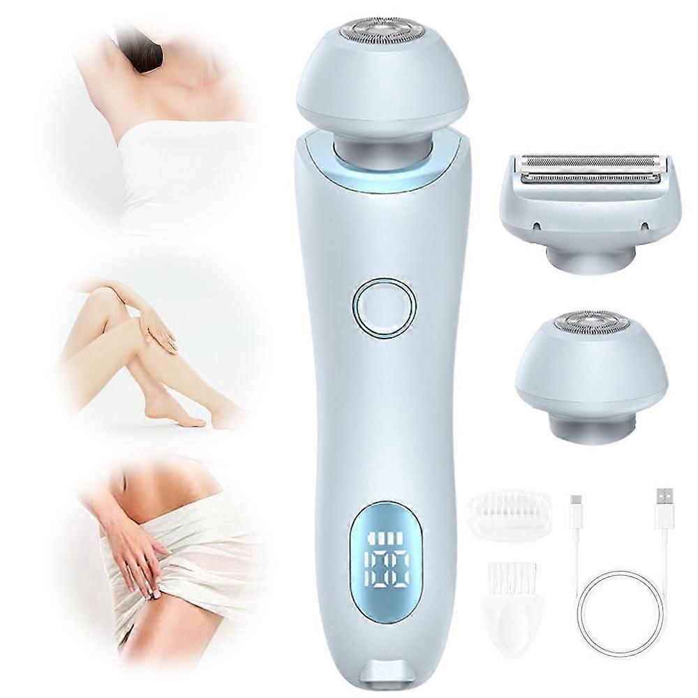 2 in 1 Electric Shaver for Women, Rechargeable Body Shaver Bikini Trimmer, Wet and Dry (Blue)