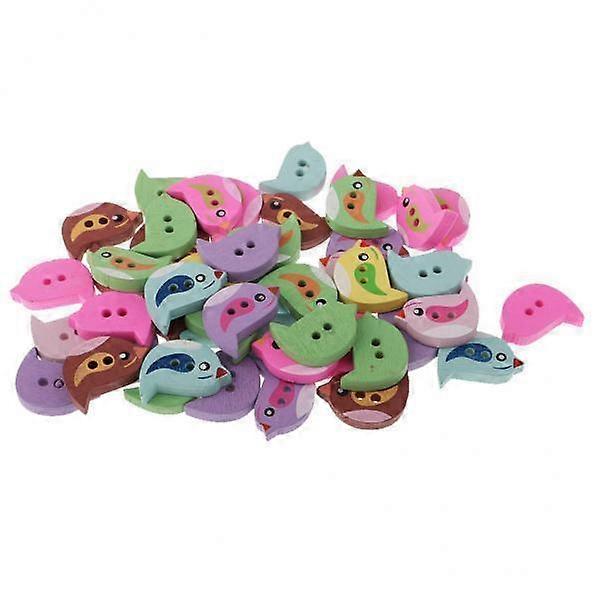 2x Set of 50pcs Wooden Button 2 Holes Scrapbooking Bird Shape DIY DIY