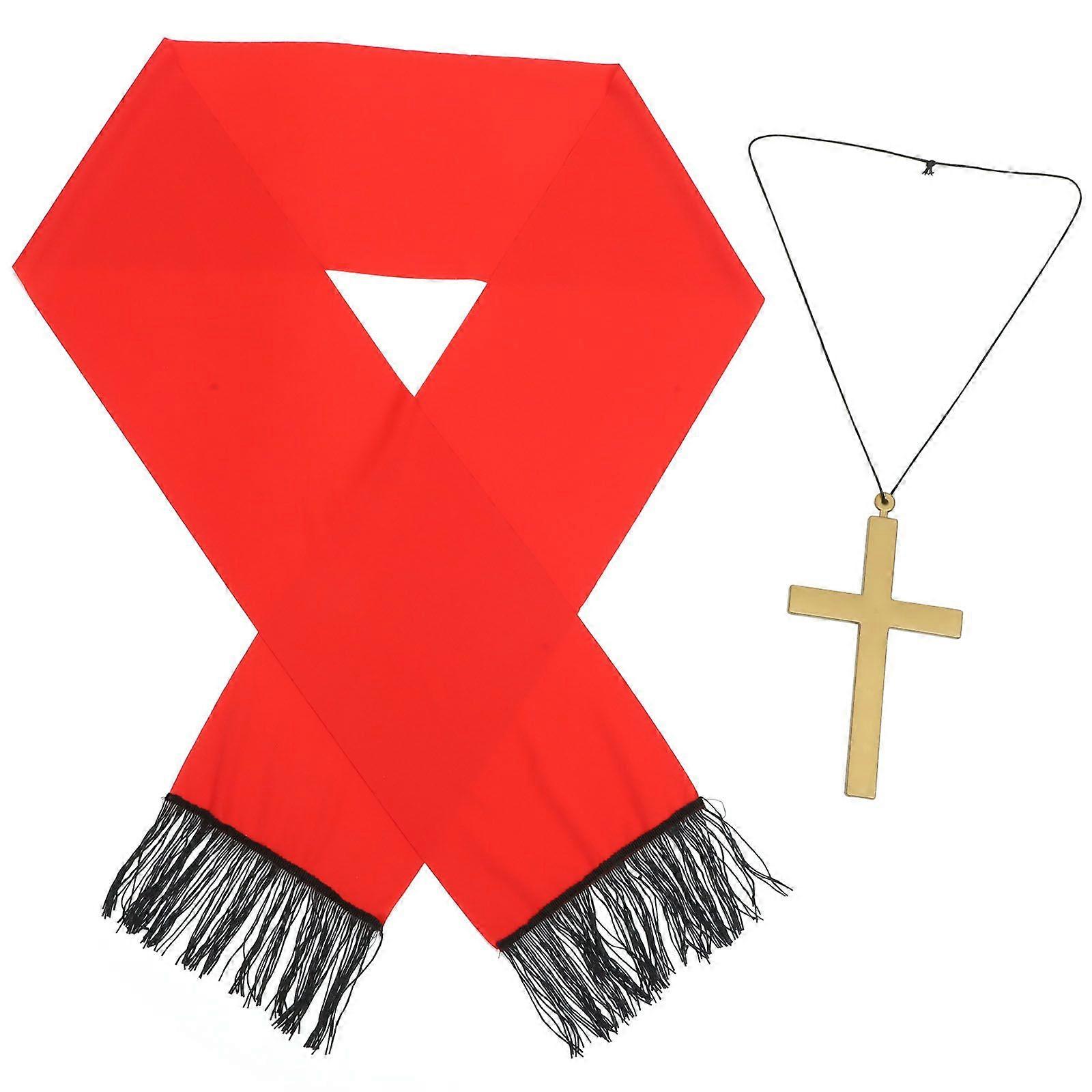 1 Set of Halloween Party Cosplay Kit Priest Stole And Cross Pendant Nun Role-playing Accessory