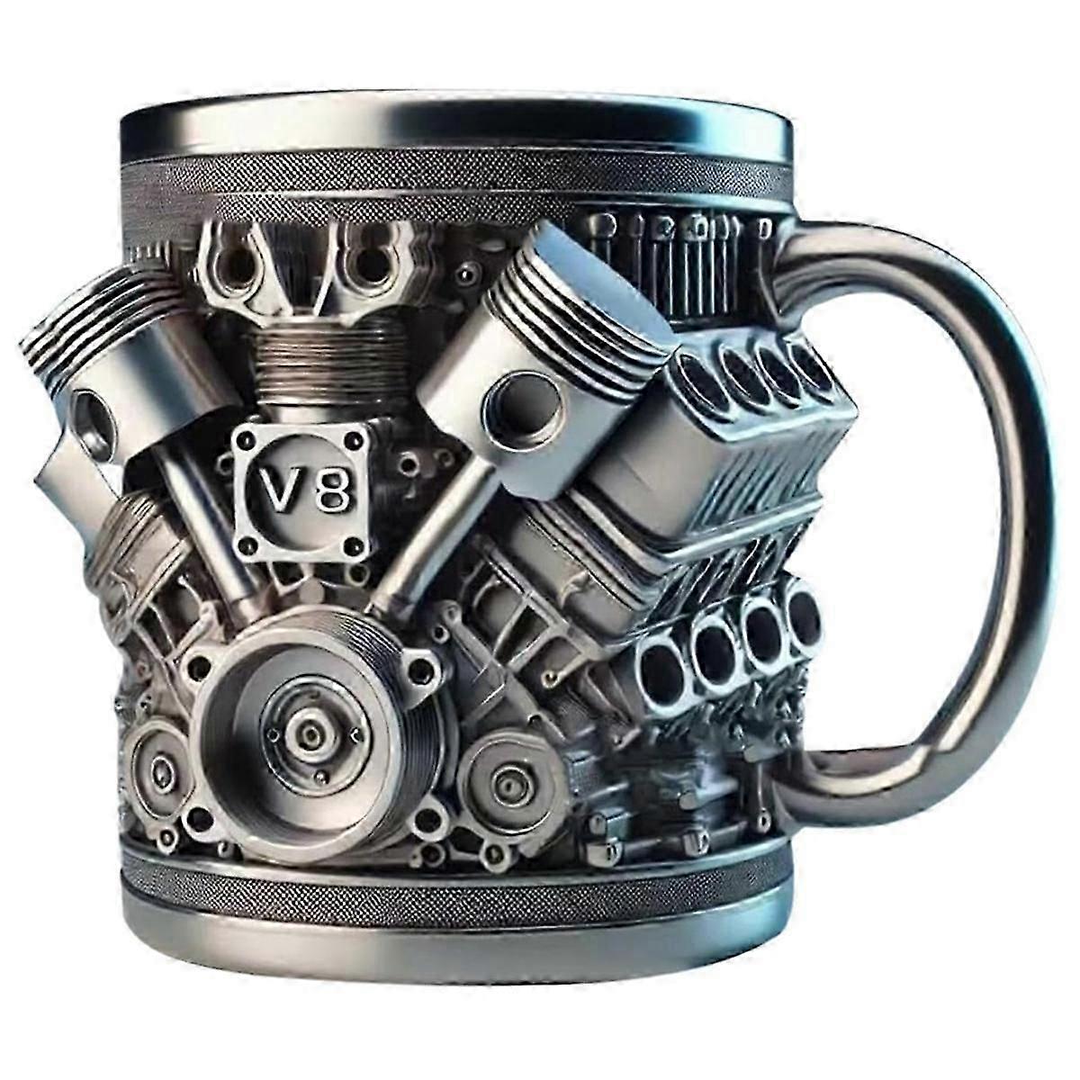 V8 Engines Stainless Steel Coffee Mug, Car Engine Coffee Cup with Insulated Handle for Car Lovers Gi