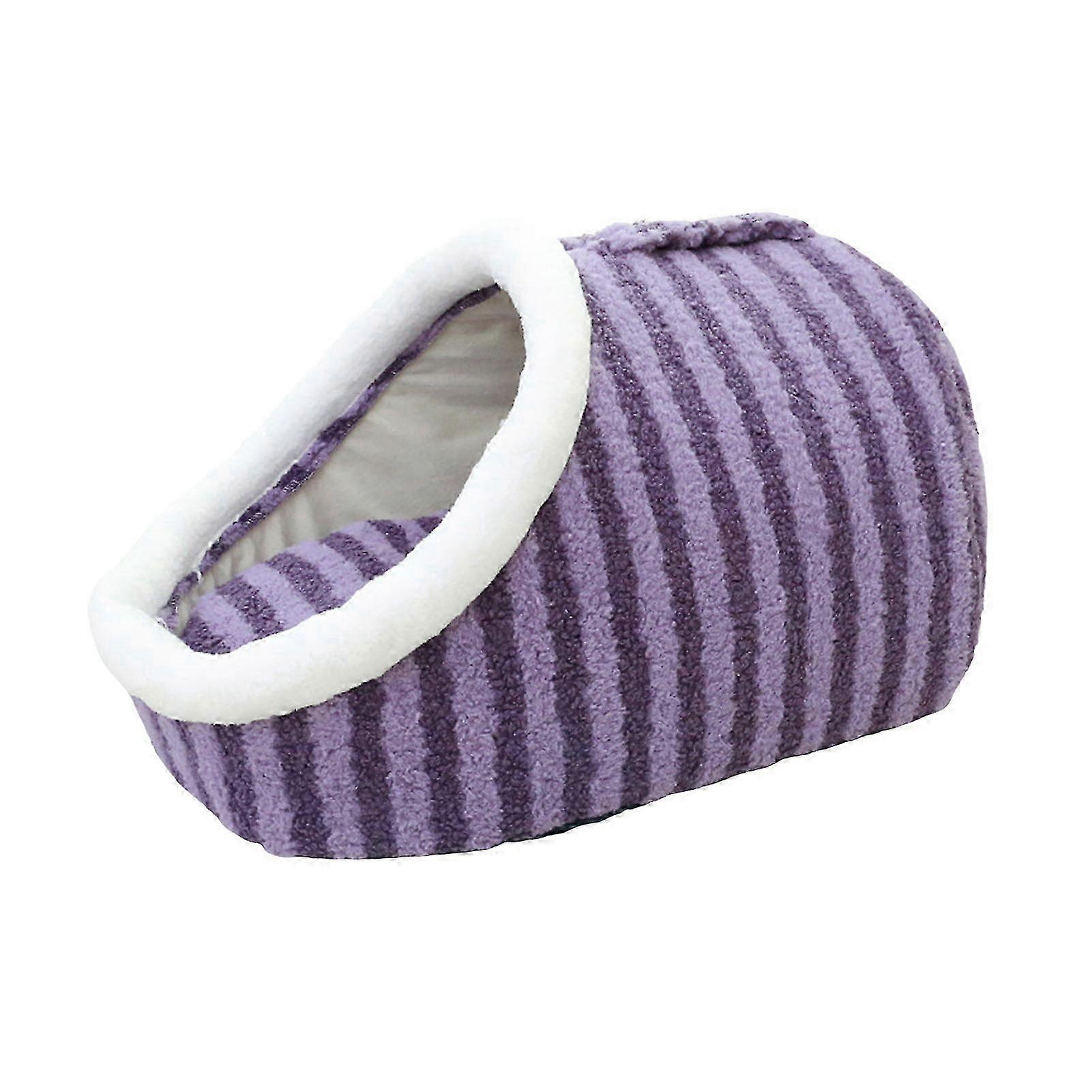 コージーケーブドッグベッド、ウォームカバー付き - パープルペットハイダウェイ