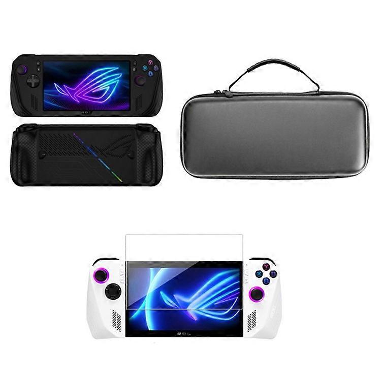 3-in-1 Kit Compatible For Asus ROG Ally X Silicone Cover Portable Travel Carrying Case with Tempered Glass Screen Protector