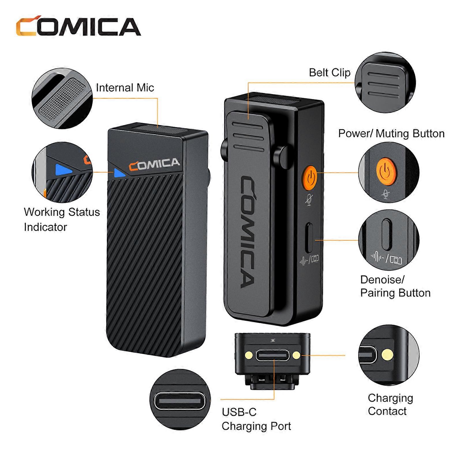 COMICA Vimo C3 Wireless Microphone System with 1 Receiver & 2 Microphones 200M Transmission Range 4 Level Adjustable Speed Built-in Battery with Char