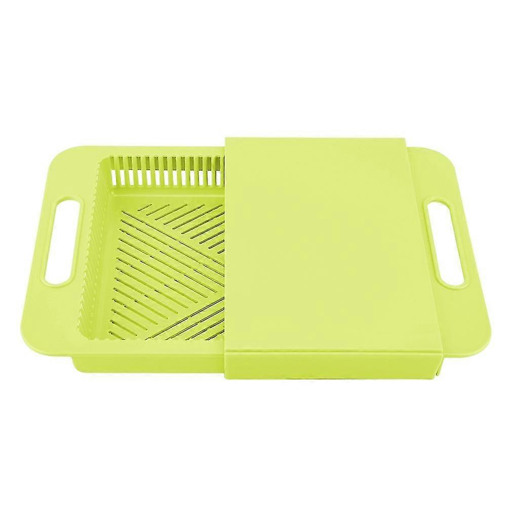 Retractable Plastic Chopping Board with Drain Basket, Olive Green