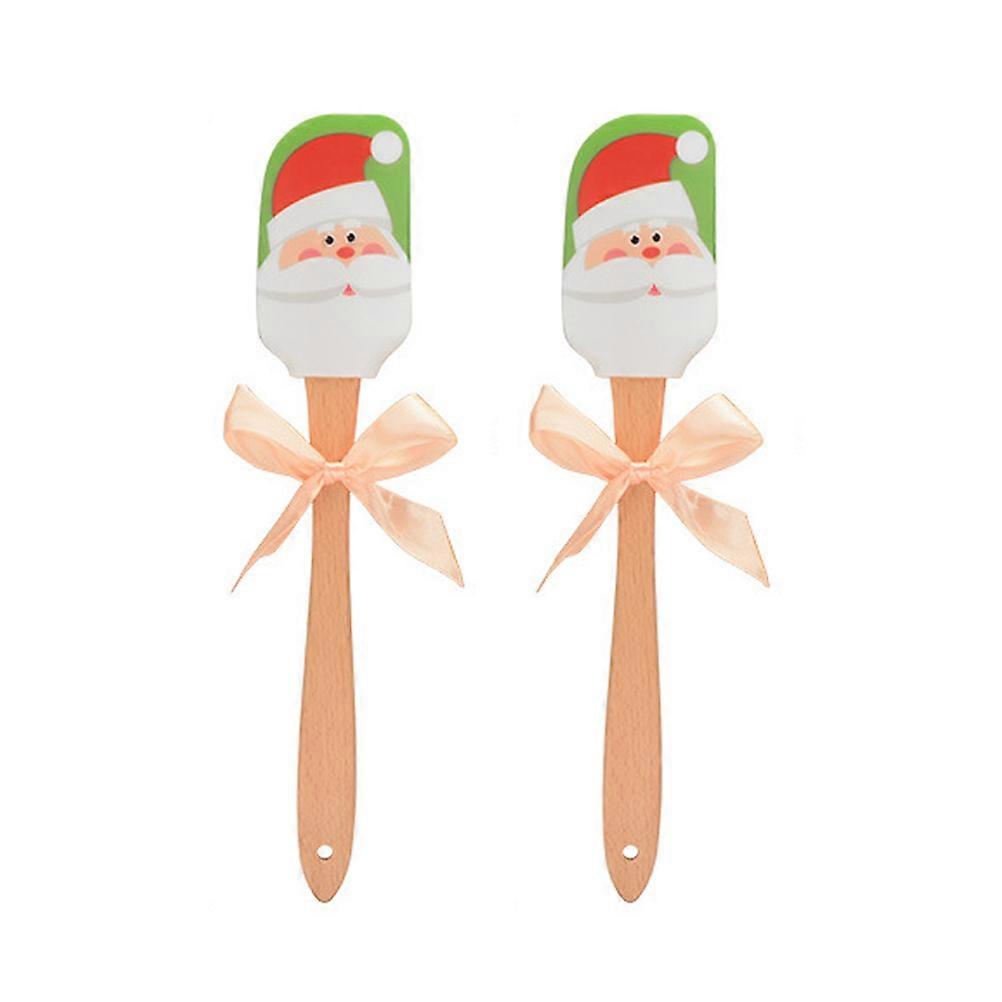 Silicone Spatula Christmas Baking Utensil Multi 31*6cm Scraping Mixing Batter Wooden Handle 2Pcs