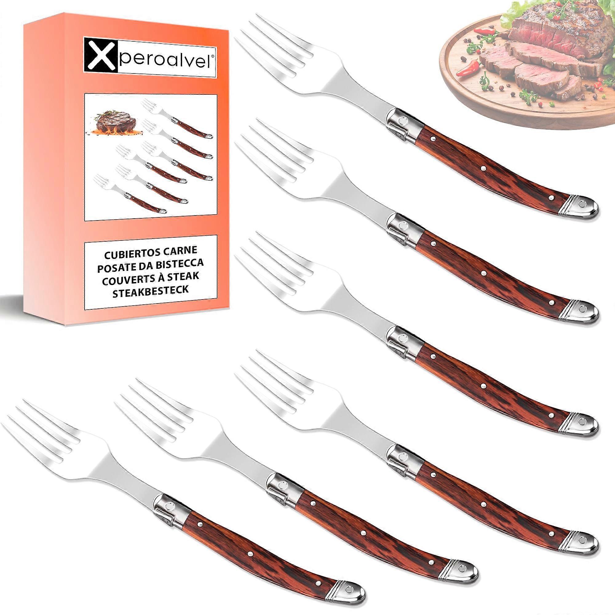 Kødgafler Lommepakke med 6 stk. rustfrit stål træ 22 cm kødgafler Rustfrit stål kødgafler Kødgafler Kødgafler Kødgafler