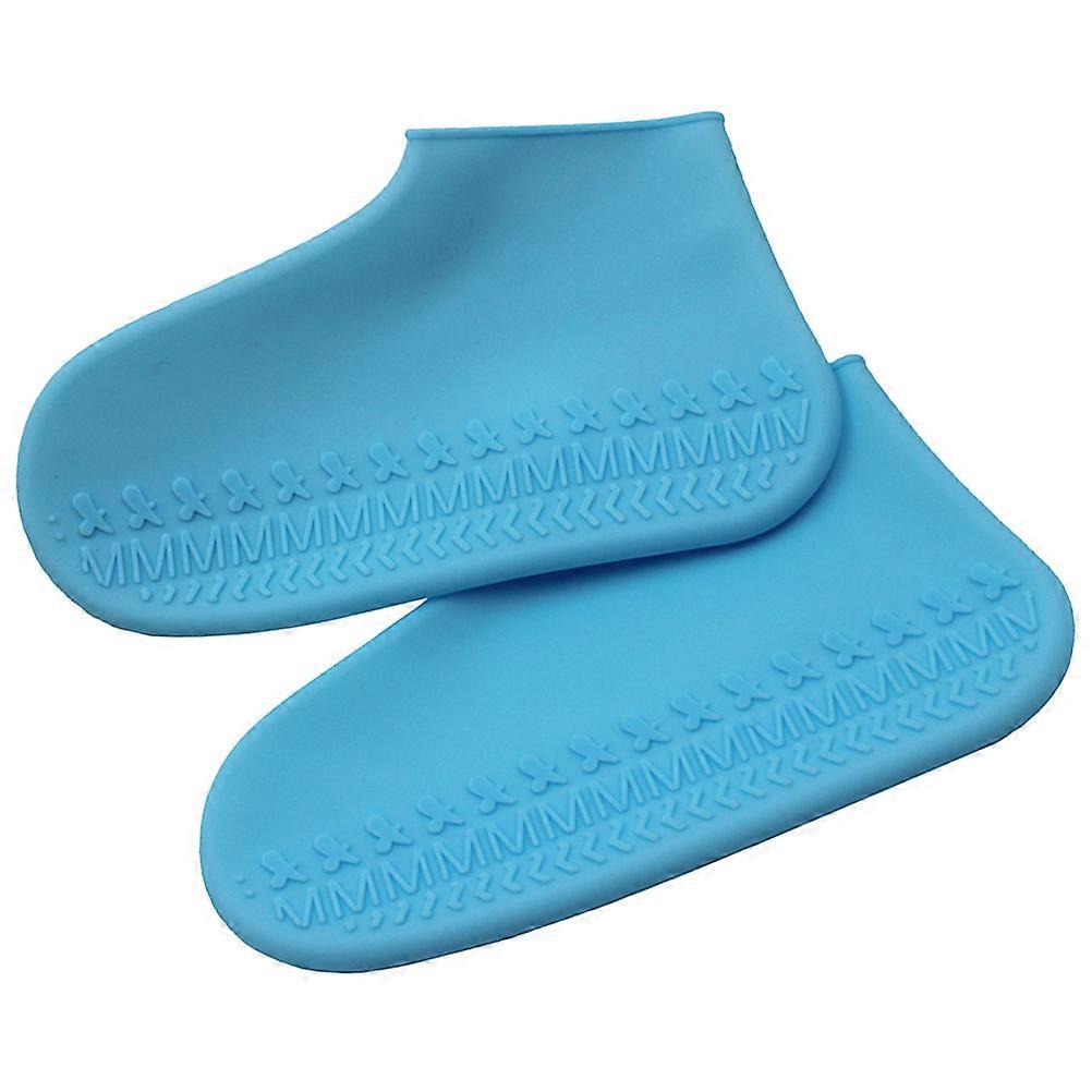 Rainproof Shoes Cover Unisex Thicken Wearproof Anti-slip Blue M 1Pair