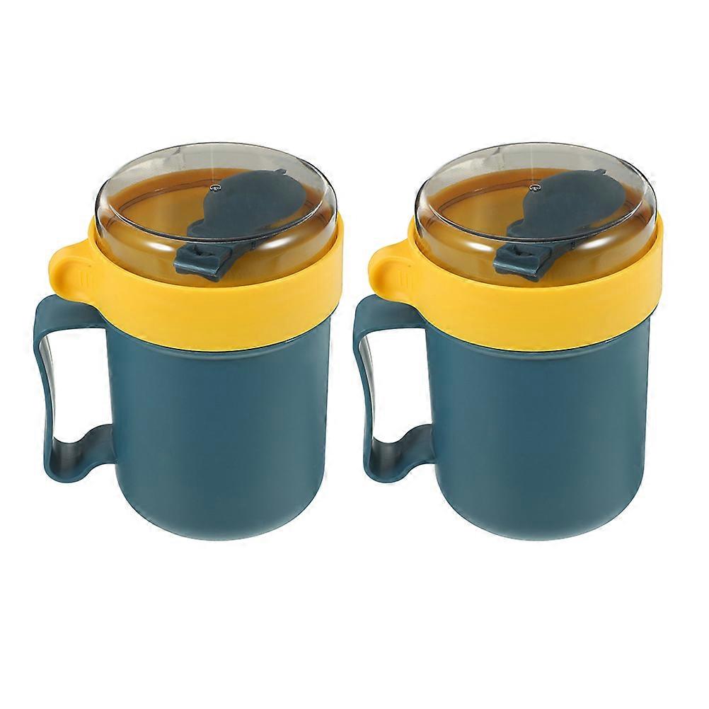 Reusable Soup Containers Microwavable Soup Cup For Students 2Pcs Round Bowl With Lid and Spoon