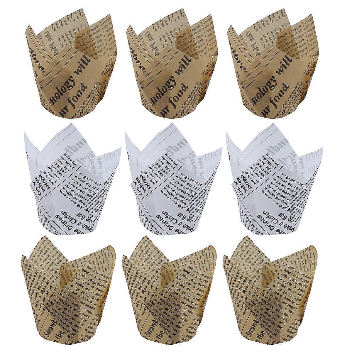 Newsprint Baking Paper Cupcake Wrapper Cake Shop Use Disposable Tulip Shape 5x5x8cm 150Pcs