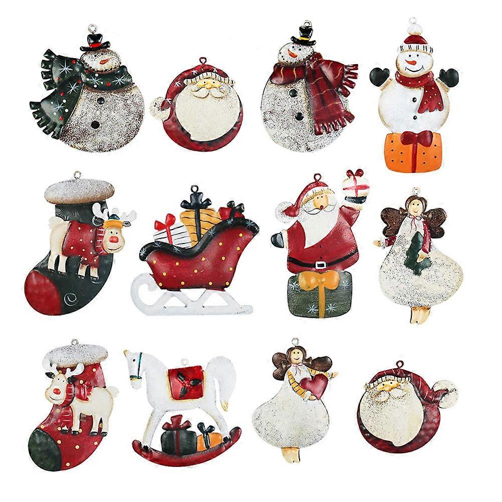 Hanging Ornaments Christmas Wooden Pendant Home Decoration Assorted Color 13x10cm Creative Design 12Pcs