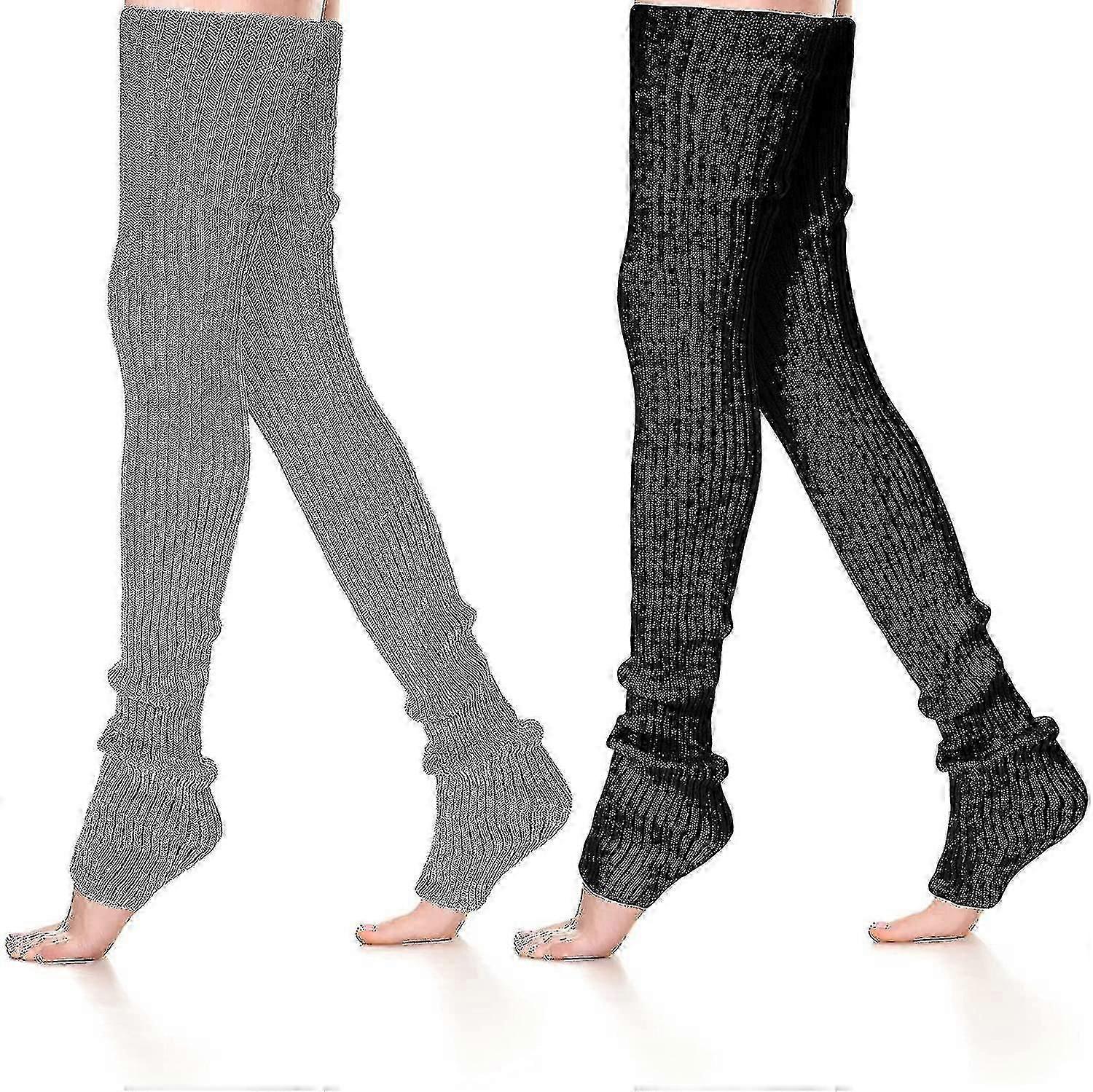 2 أزواج نسائية متماسكة الساق تدفئة الشتاء الدافئ فوق الركبة الجوارب طويلة-YGWL