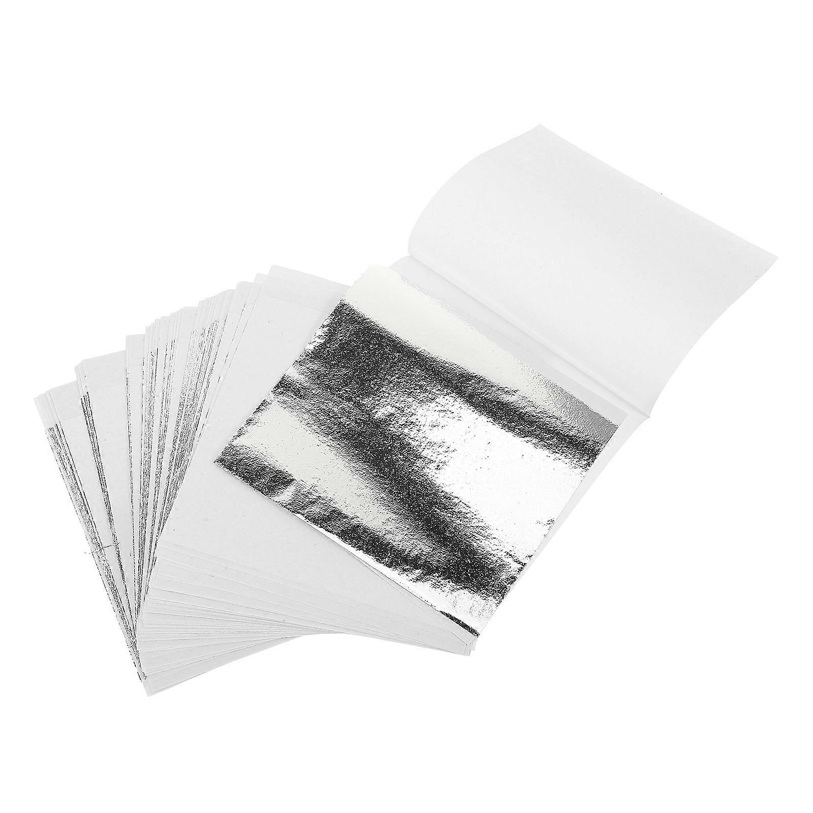 Imitation Silver Foil Sheets Metallic Flakes Diy Supplies Silver Color Rectangular Shape Stylish and Simple For Handcrafts 100Sheets