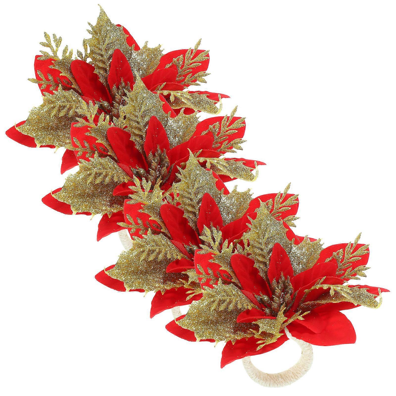 Decorative Napkin Holders Christmas Flower Napkin Rings For Tables Festive Atmosphere Creation 4Pcs