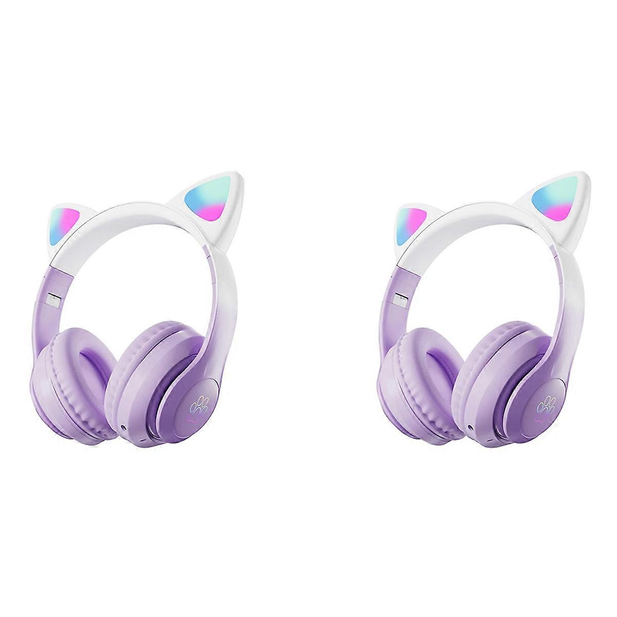 Cute Cat Gradient Wireless Headsets LED Light 