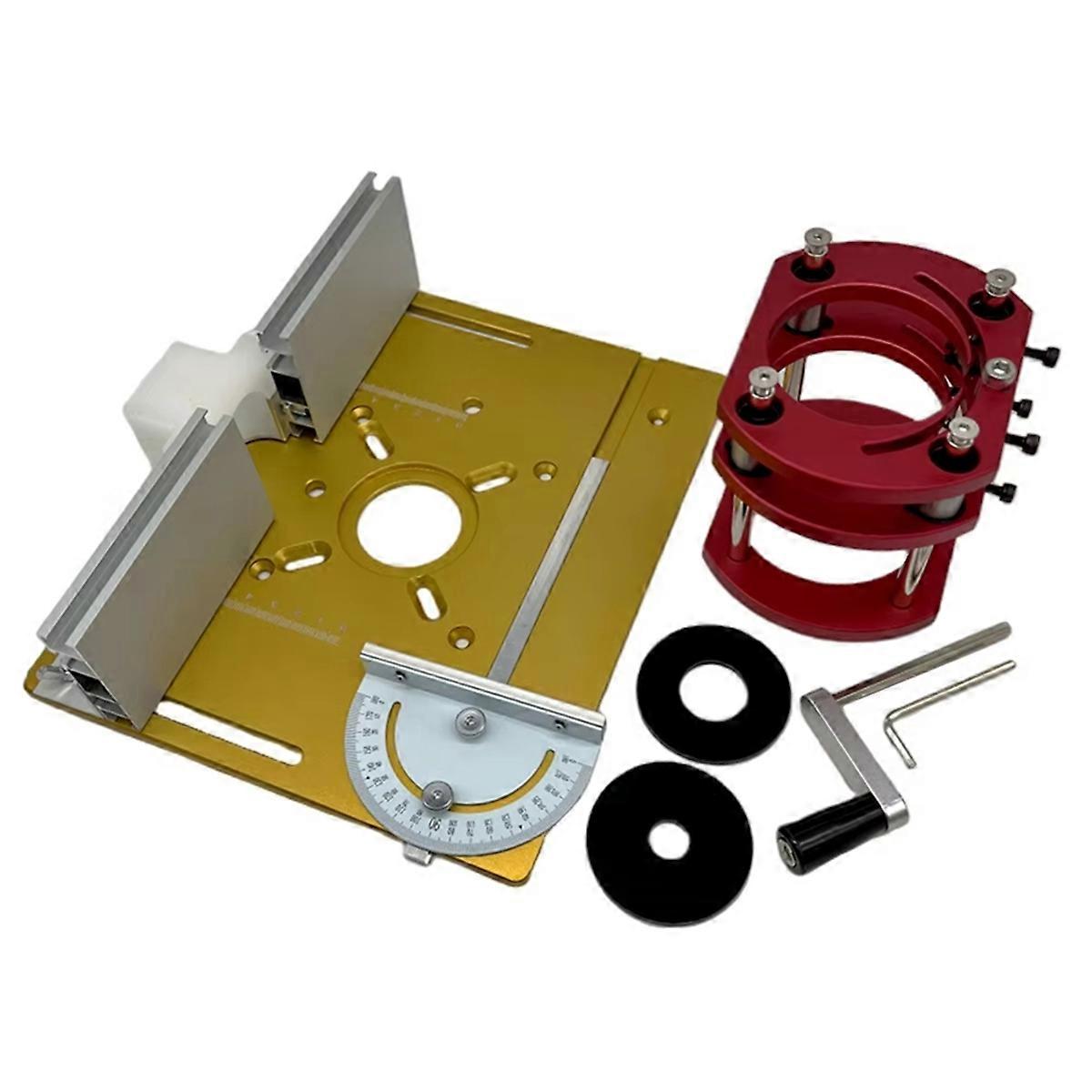 Sistema di sollevamento del router e piastra di inserimento del tavolo del router in alluminio, trimmer elettrico Router per incisione del legno Stozzatrice d'oro