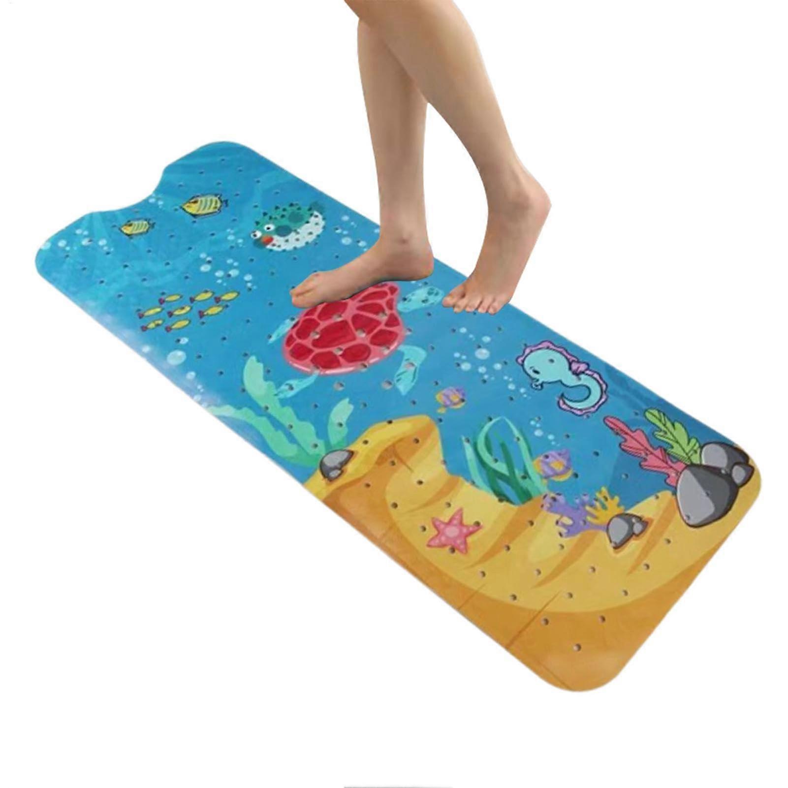 Non-Slip Bath Mat for Babies - Sea Turtle Cartoon Pattern 40 x 16 Inch Machine Washable Shower Mat with Drain Holes and Suction Cups