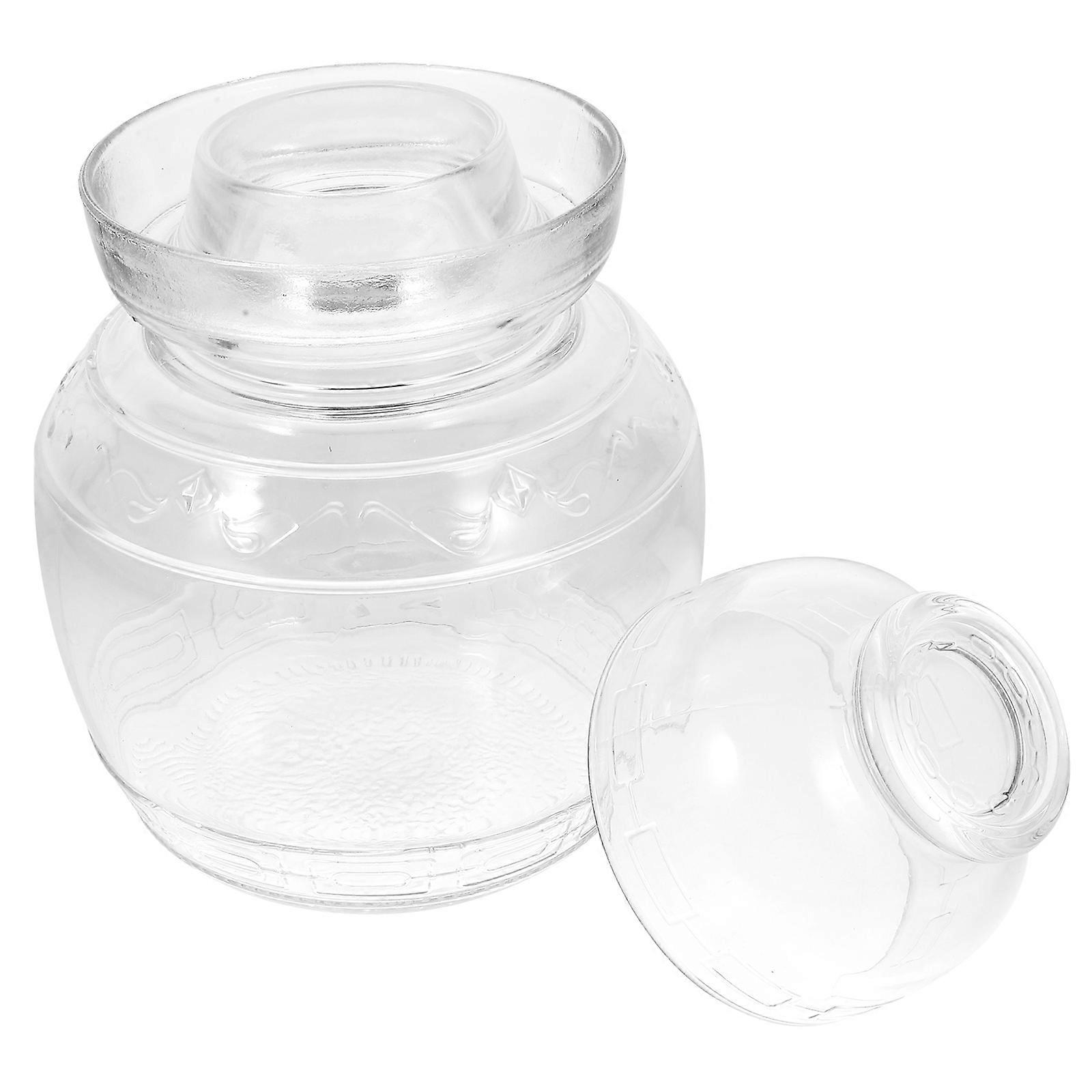 Thickened Glass Fermenting Jar with Lid for Kimchi and Food Storage Random Pattern Design, Ideal for Home and Restaurant Use