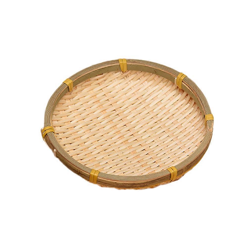 Bamboo Woven Tray Round Handmade Woven Fruits Biscuit Drying 13 x 13 x 2 cm Serving 1Set