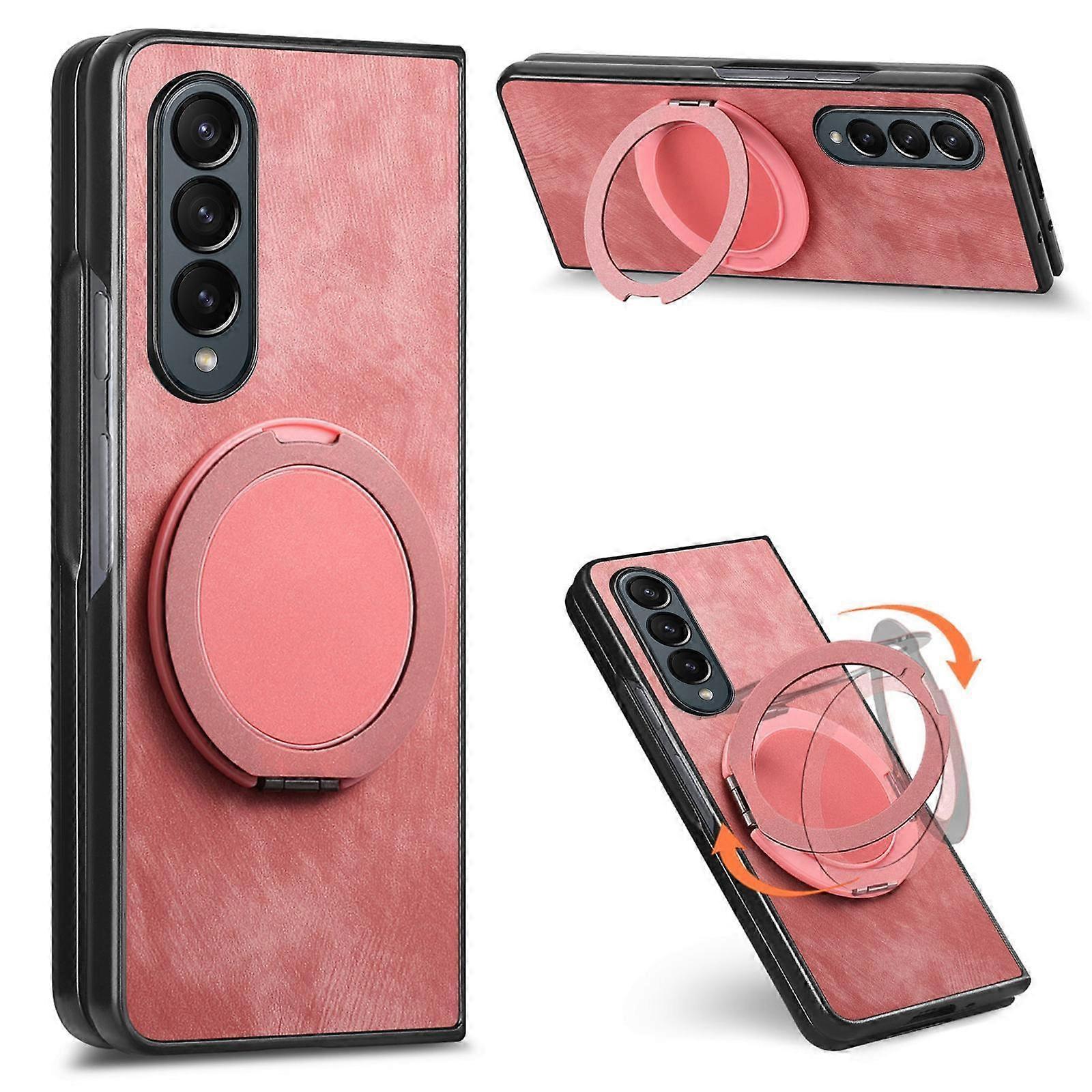 Retro Leather Rotation Round Holder Phone Case