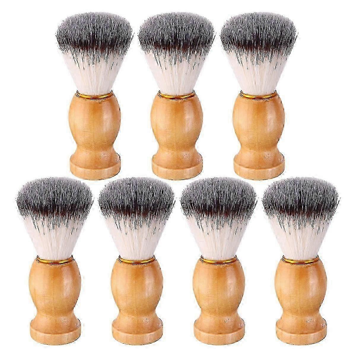 7Pcs Men Shaving Brush with Wooden Handle, Handcrafted Salon Tools Shaving Brush