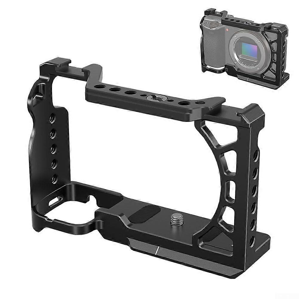 Camera Cage for Sony A6000 A6300 A6400 A6500 ZV-E10 Series, Durable Aluminum Alloy with Dual Cold Shoe Mounts for Accessories