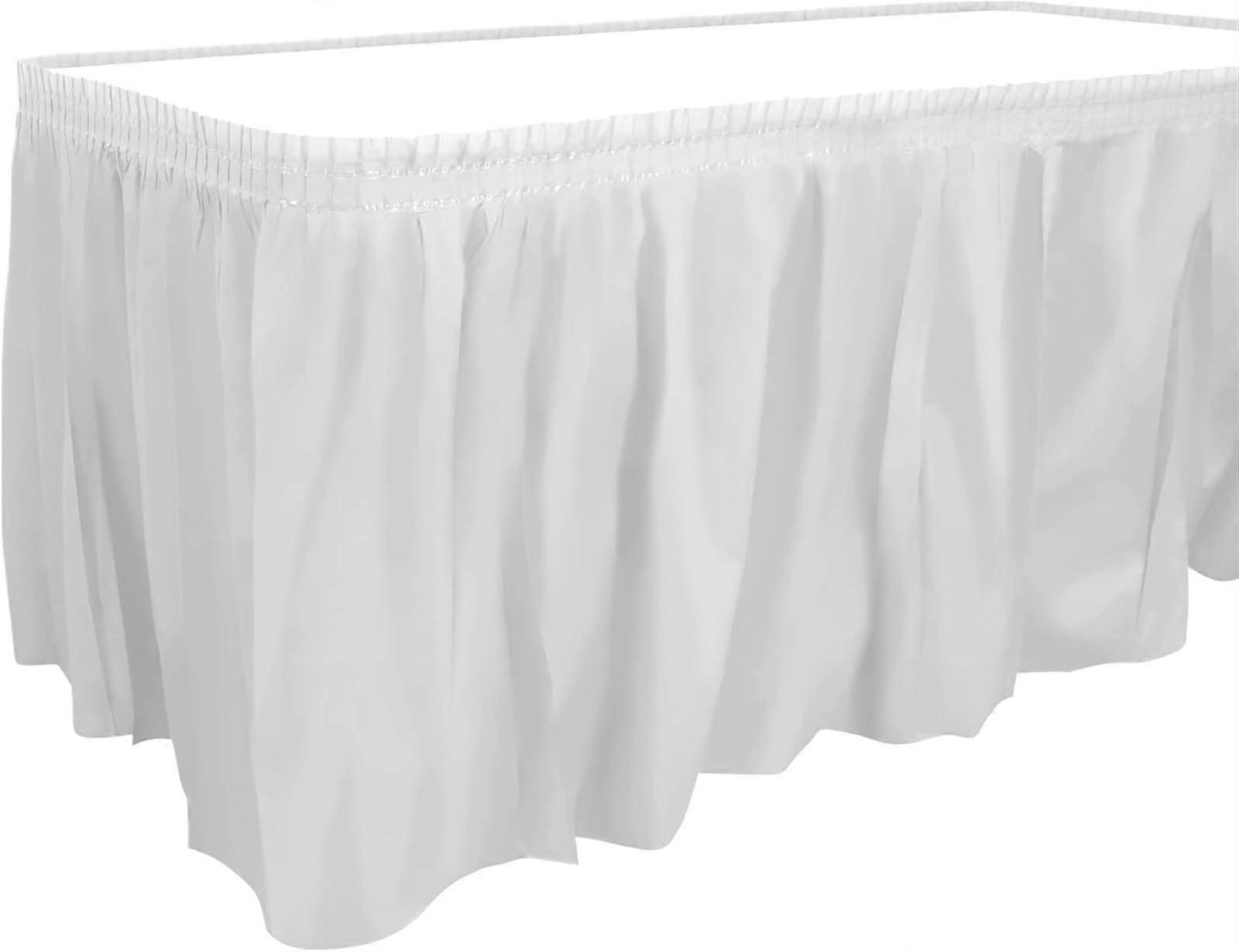 Table Skirt, Plastic Table Skirt, 4.3 m x 73.7 cm, Rectangular Tables, Table Skirts, Tablecloth for Birthday Parties (White) 74x426 cm White