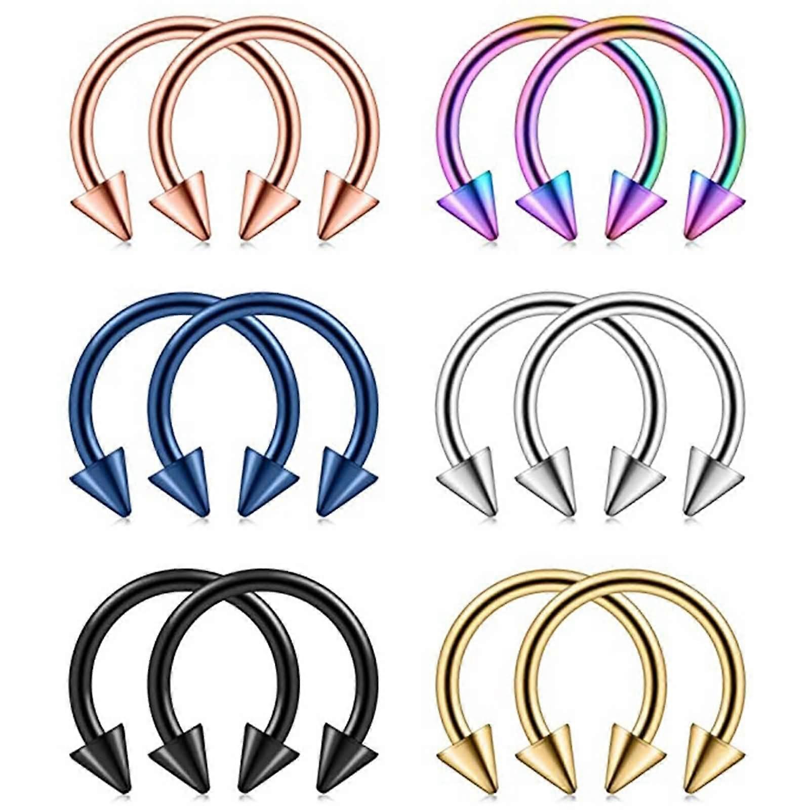 Nose Ring Surgical Steel 16G Helix Piercing C-Shaped Sharp Cone 1.2mm x 10mm x 3mm Pack of 12