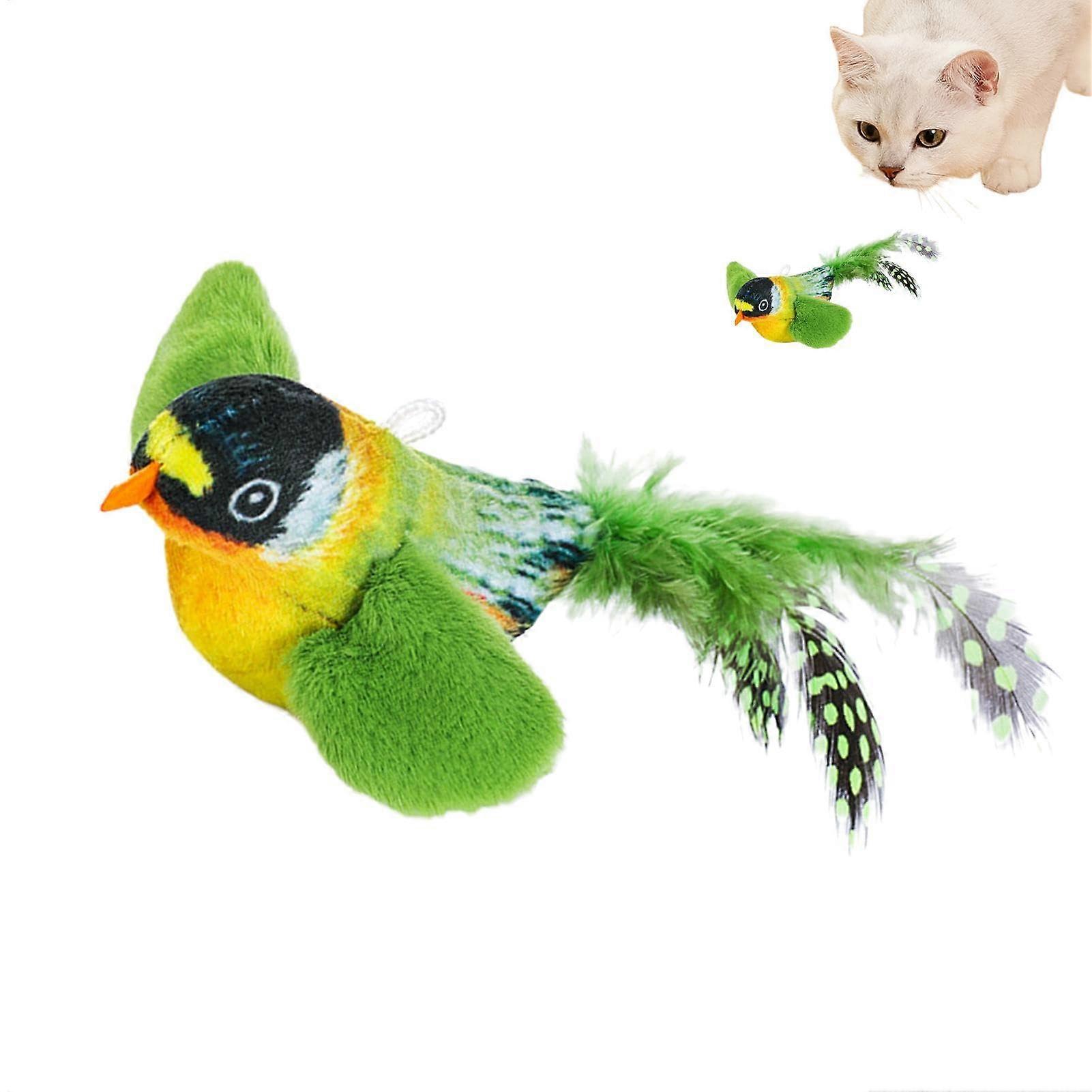 Simulated Chirping Bird Cat Toy, Flying Cat Toy for House Cats, Plush Toys Fluttering Chirping Cat Toy Bird  Interactive Cat Toy, Touch Activated