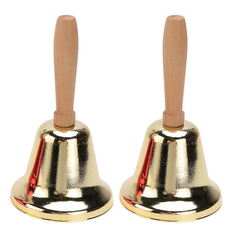 Christmas Hand Bells with Wooden Handle for Party Props 2Pcs